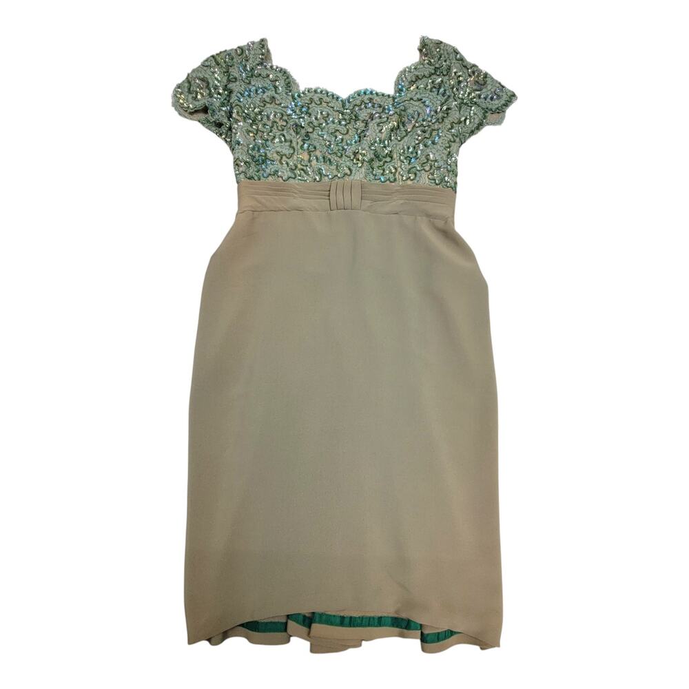 Vintage 50s 60s Emma Domb California Sequin Lace Party Cocktail Dress Green